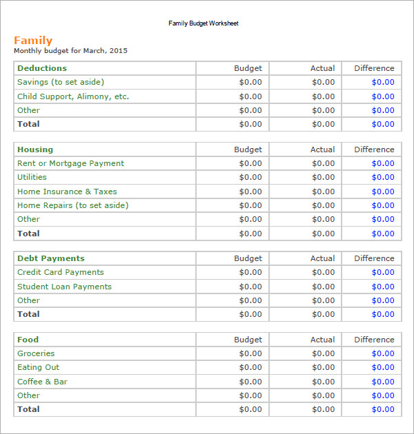 11 Family Budget Samples Sample Templates