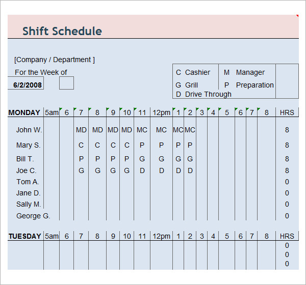 microsoft excel templates employee schedule