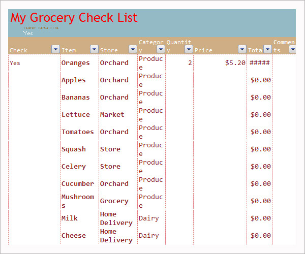 grocery list template excel1