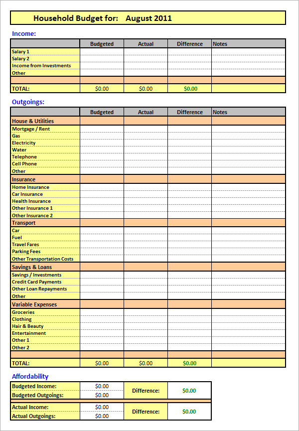 Excel Templates For Home Budget