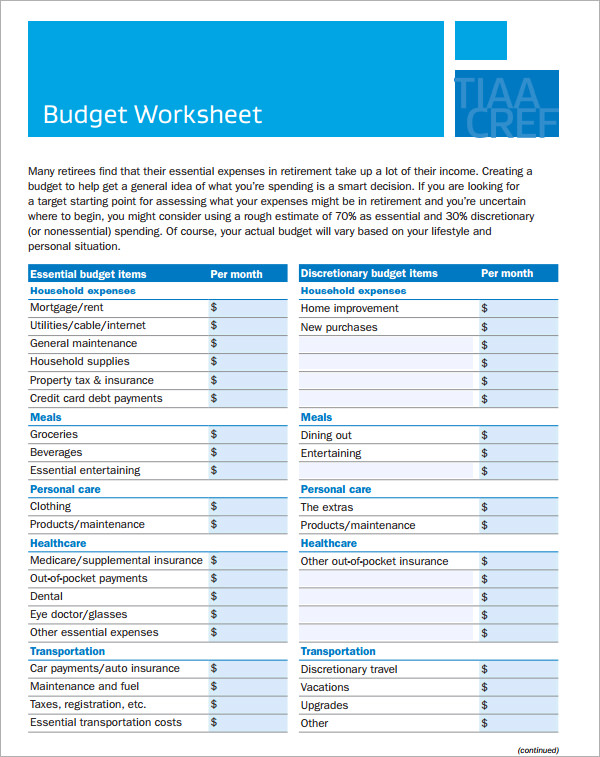 sample boston personal budget