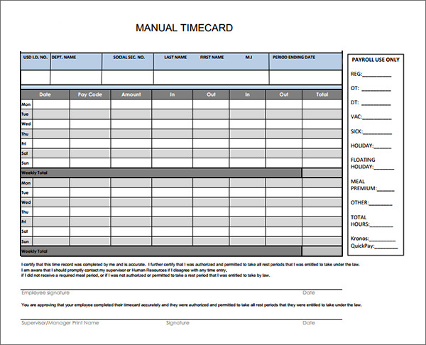 15+ Time Card Calculator Templates