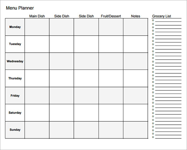 menu planning worksheet