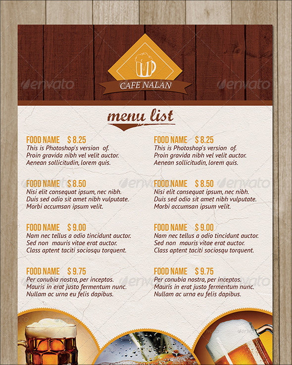 menus sample printable Menu Sample Sample 42   Templates Cards