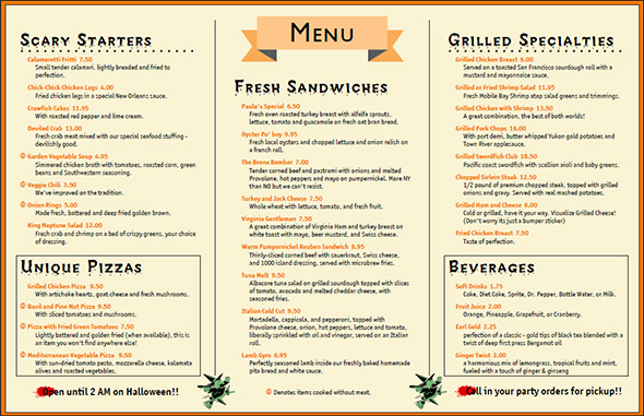 sample printable menus Sample Templates  42  Cards  Menu Sample