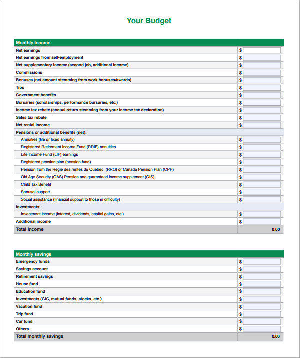 monthly budget template download