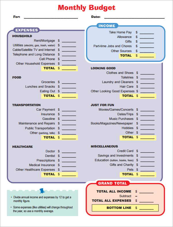 simple monthly budget worksheet pdf