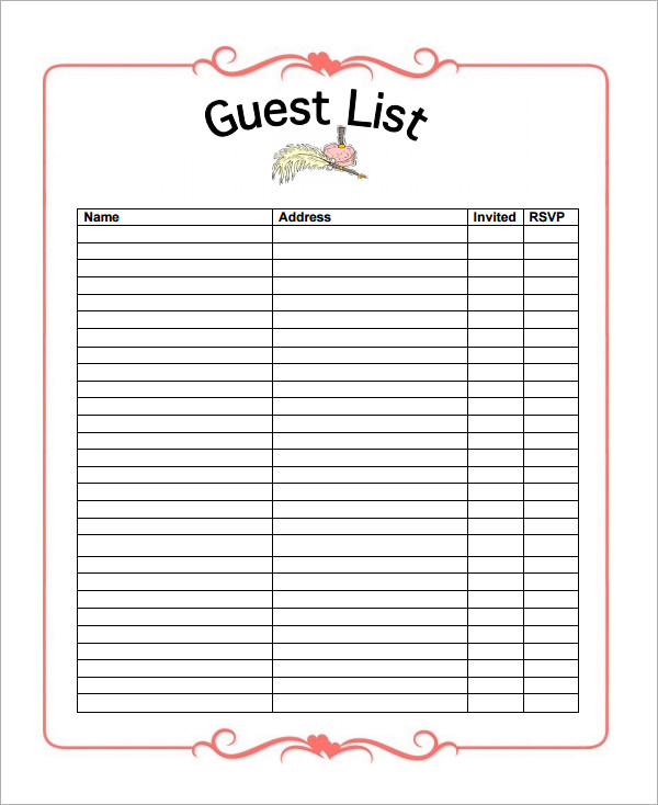 FREE 6+ Wedding Guest List Samples in PDF | MS Word