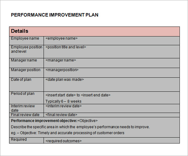 Free 11 Sample Performance Improvement Plan Templates In Pdf Ms Word 7708