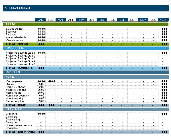 excel personal budget monthly example