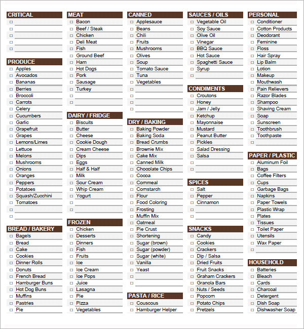 FREE 9+ Printable Grocery List Templates in MS Word | Excel | PDF