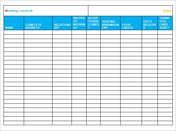 Wedding Guest List Template