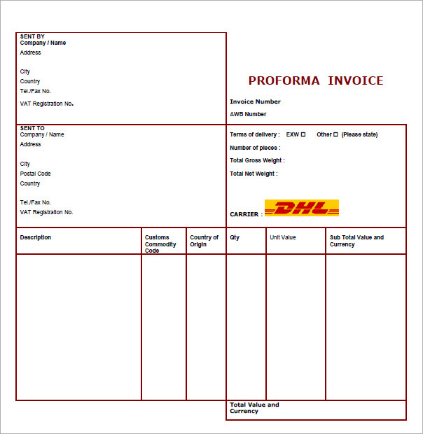 15 Sample Proforma Invoice Template for Download  Sample 