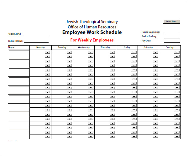 Work Hours Chart Template