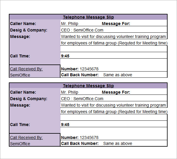 sample patient telephone message