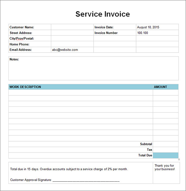 34 Printable Service Invoice Templates Sample Templates