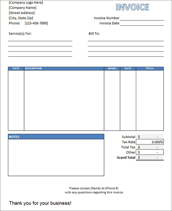 service invoice template excel