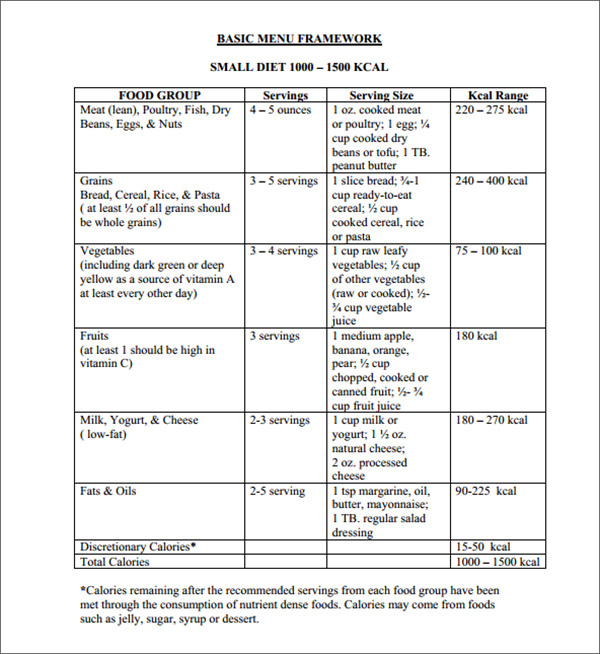 small diet menu template