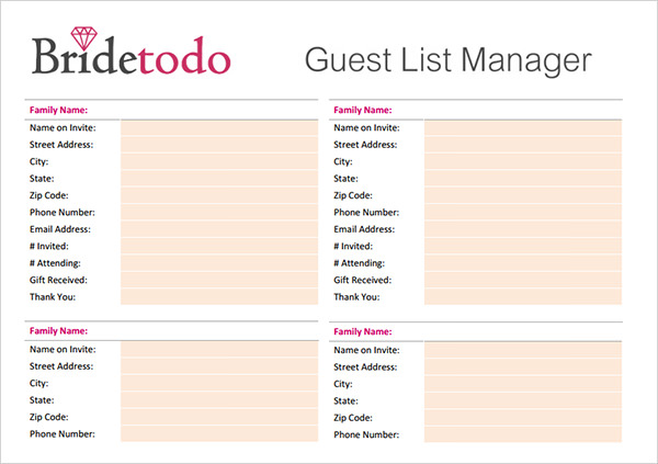 wedding guest list planner template