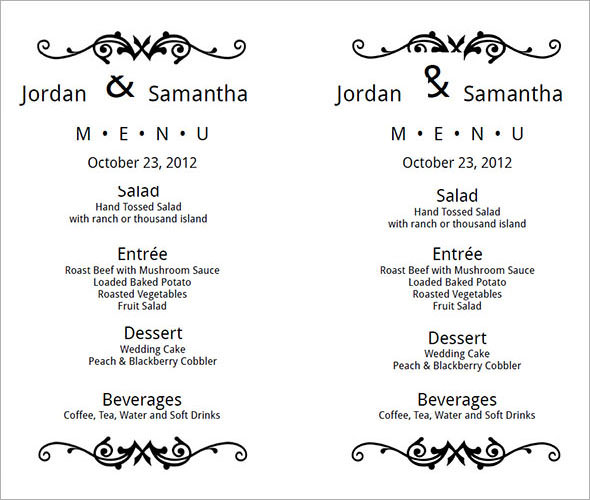 Wedding Rsvp Menu Choice Template