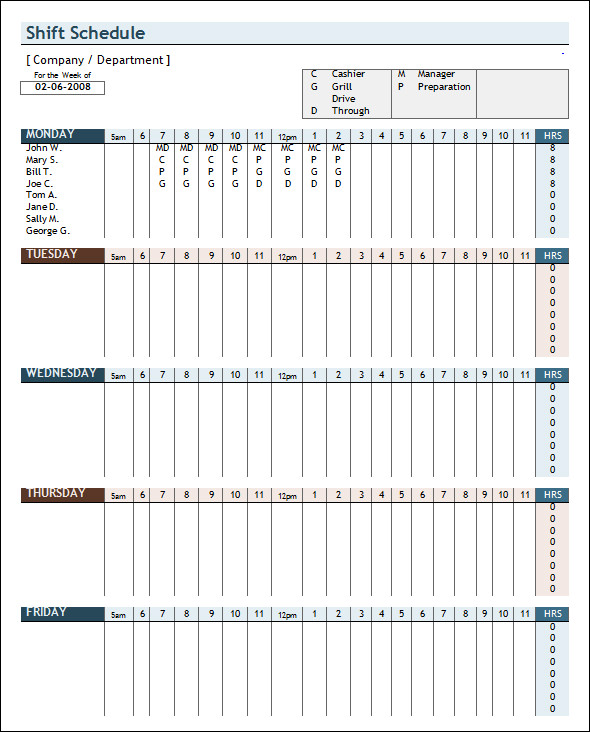 free weekly employee work schedule template