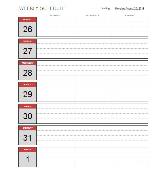 weekly schedule template excel