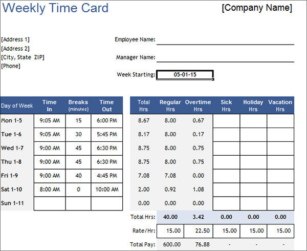 weekly time card template