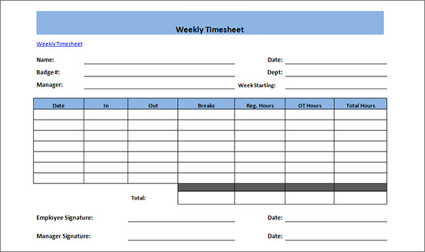 weekly employee timesheet