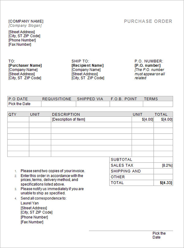FREE 17+ Purchase Order Templates in PDF | MS Word | Excel