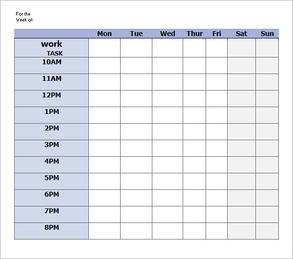 work schedule template2