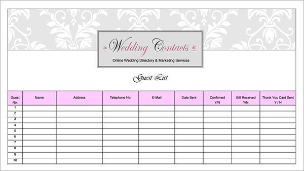 free 16 wedding guest list templates in pdf ms word excel