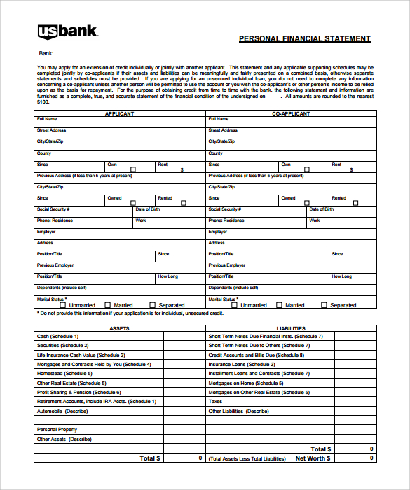 Microsoft Excel Personal Financial Statement Template ~ Excel Templates