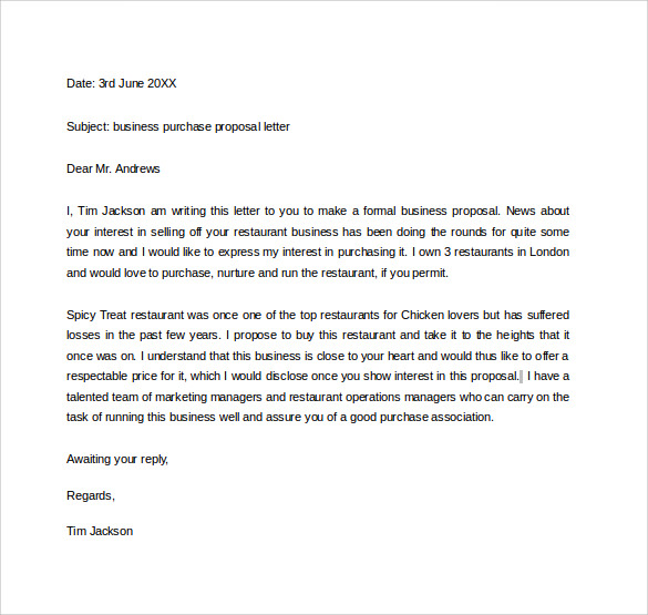 business purchase proposal letter