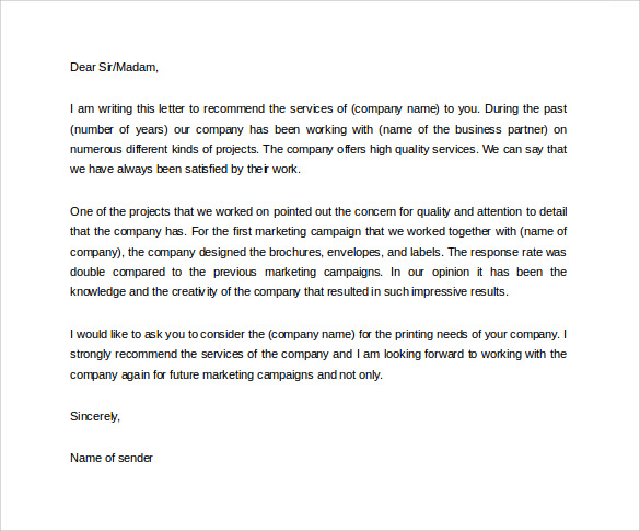 business reference letter free download