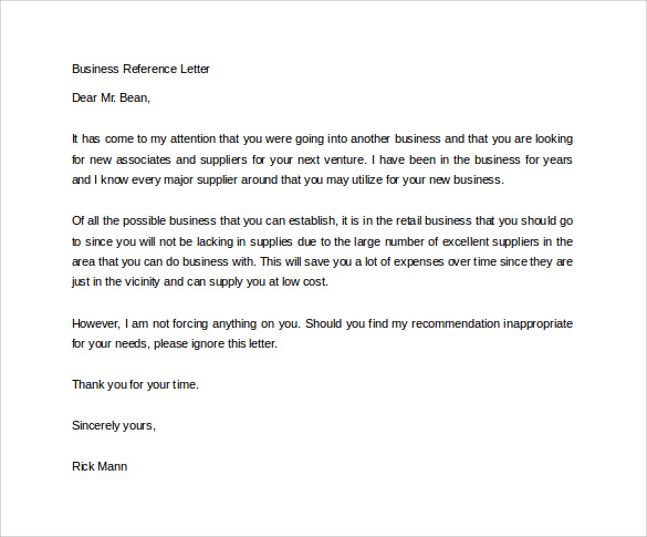 business reference letter free printable