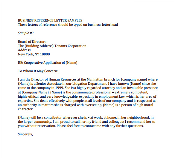 simple business reference letter to download