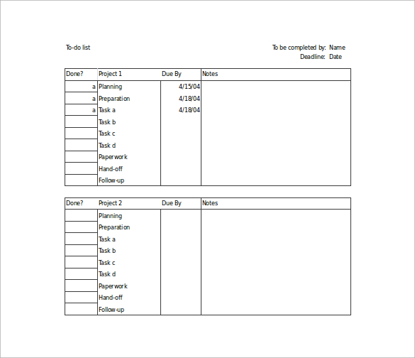 to do list for projects pdf template free download