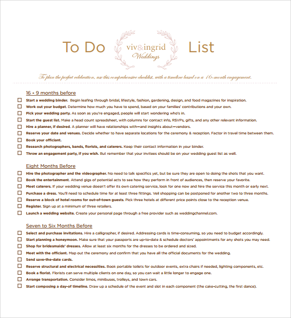 sample to do list