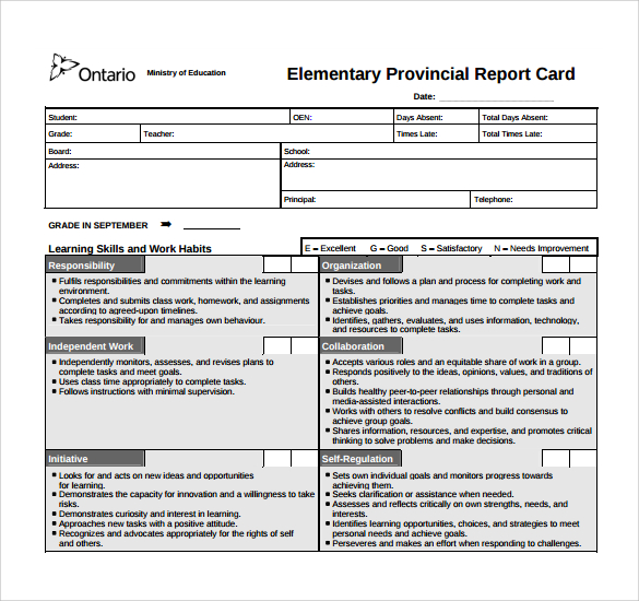 elementary report card template
