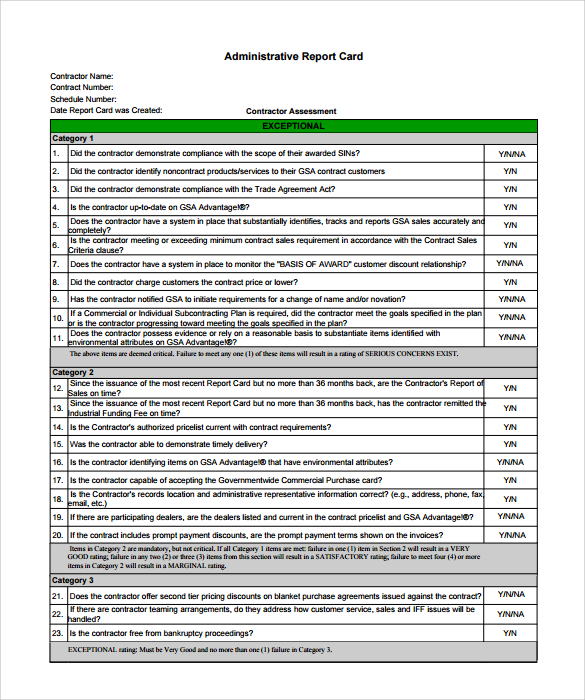 administrative report card