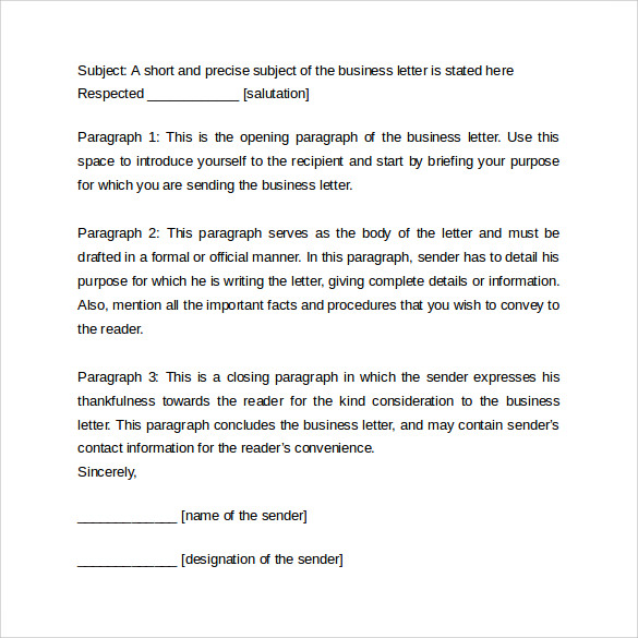 free formal business letter format to print