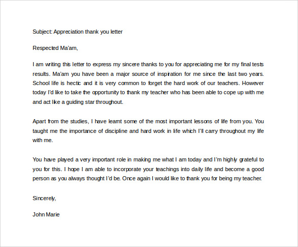 FREE 16+ Sample Thank You Letters to Teacher in PDF | Doc  