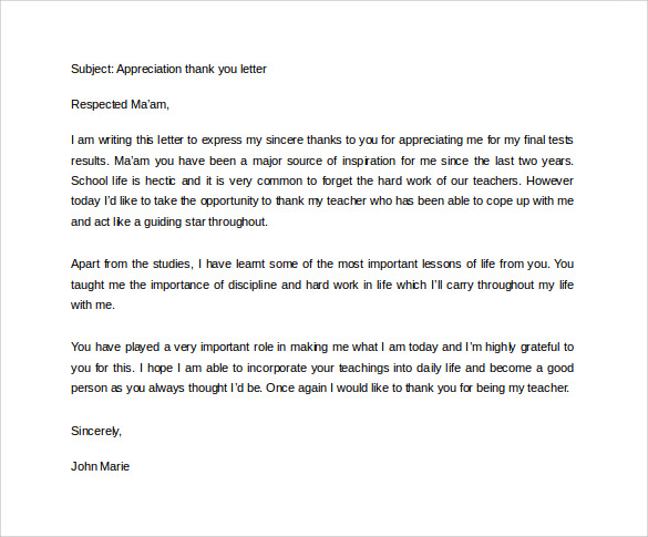 FREE 16 Sample Thank You Letters To Teacher In PDF MS Word Apple Pages