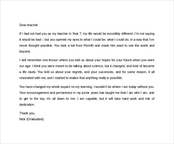 FREE 16 Sample Thank You Letters To Teacher In PDF MS Word Apple Pages