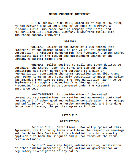 stock purchase agreement form