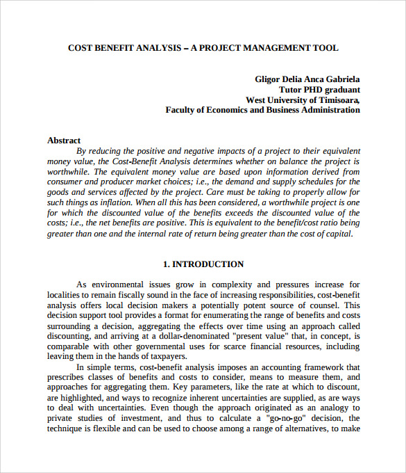 project management cost benefit analysis pdf free download