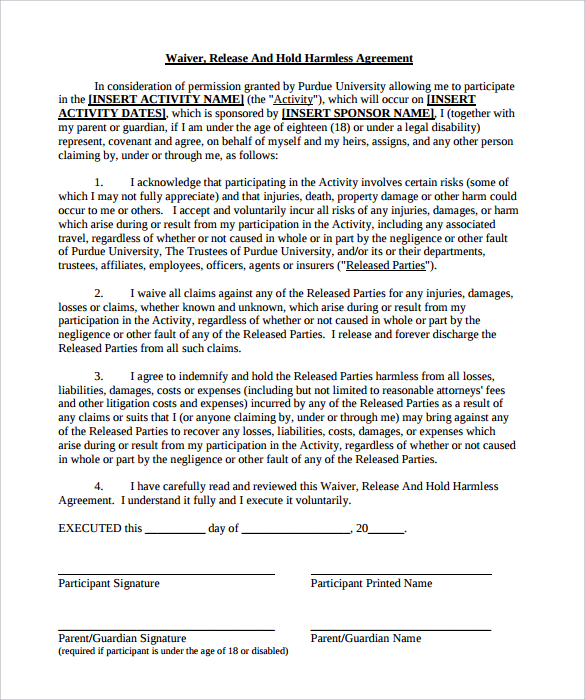 hold harmless agreement pdf