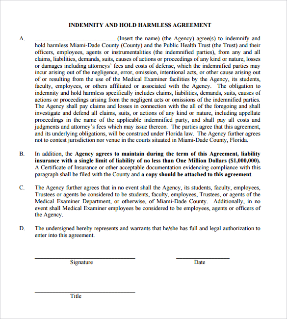 30  Sample Hold Harmless Agreement Templates to Download Sample Templates
