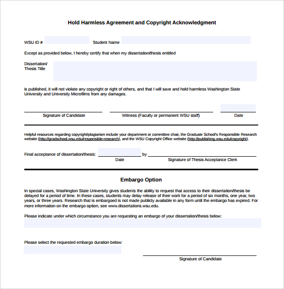 hold harmless agreement school