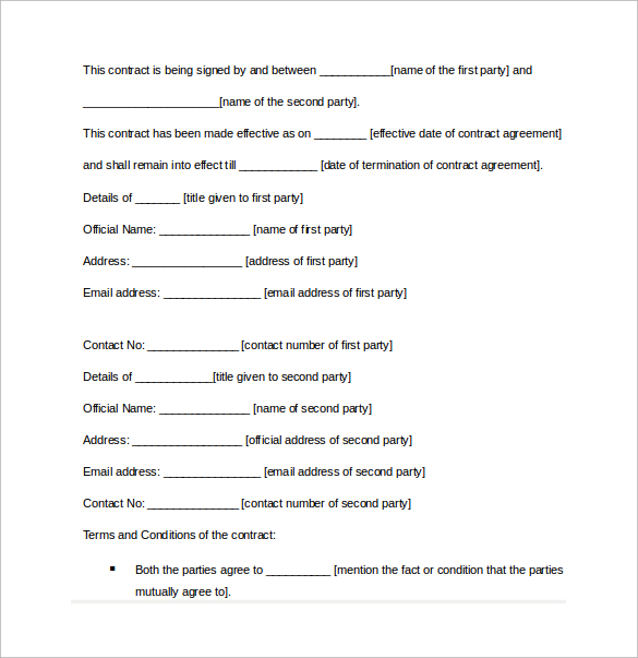 contract agreement word template free download